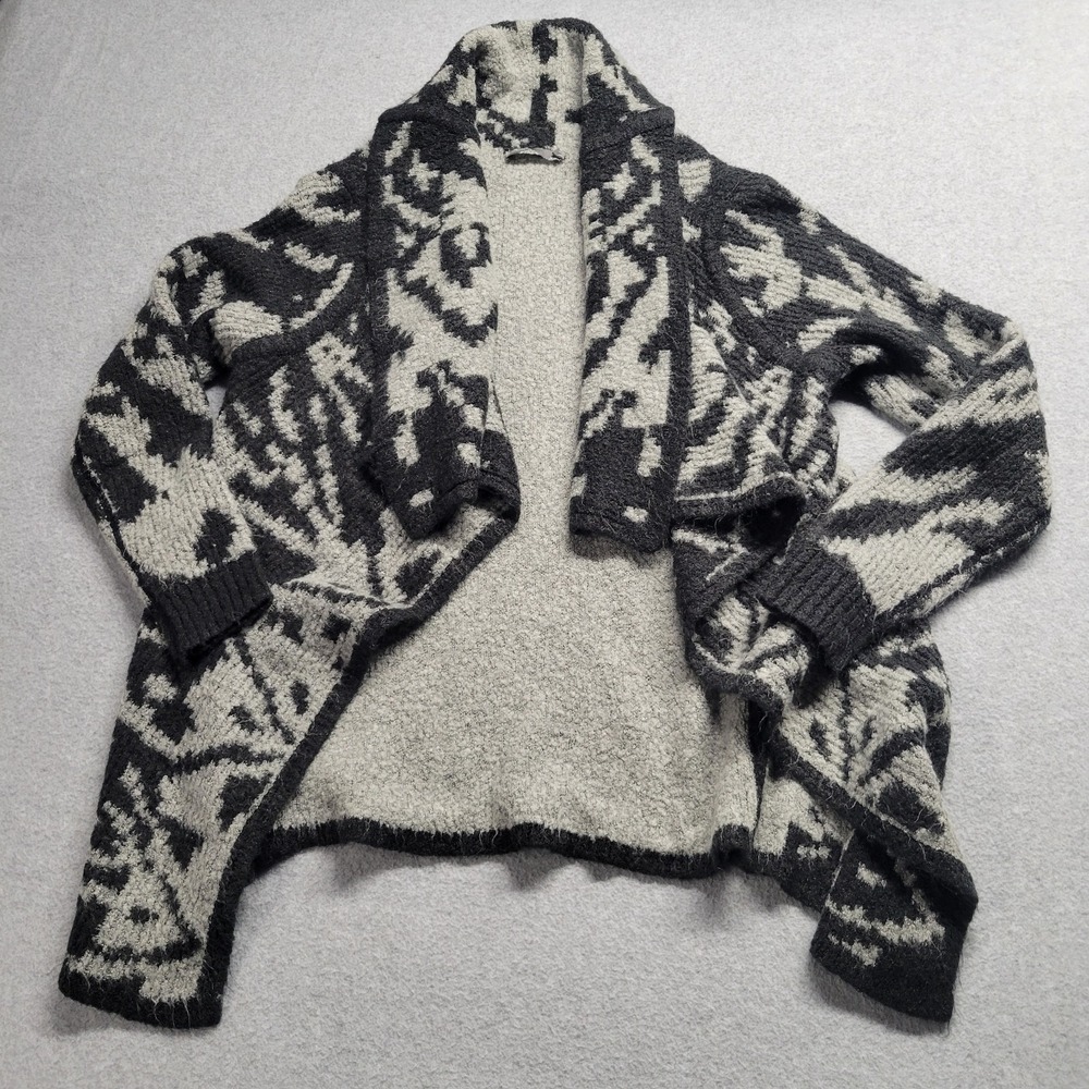 Prana Womens XS Gray Ikat Open Front Waterfall Cardigan Sweater Wool Blend Shawl